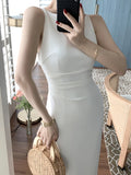 Nukty Women Spaghetti Strap Sleeveless Solid Sexy Dresses Summer New Fashion Office Lady Female Elegant Evening Party Midi Dress