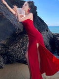 Nukty Sexy Pleated Silk Fashionable Slimming Split Dresses Photography Supernatural Desert Open-Back Dress Women Elegant Long New