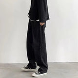 Nukty New Men Casual Long Jeans Fashion Classic Male Loose Straight Wide Leg Denim Pants Solid Color Light Blue Grey Black 3XL