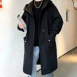 Nukty Spring Autumn Army Green Windbreaker Fashion Men Mid-length Casual Hooded Coat Men Daily High Street Overcoat Male Clothes