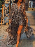 Nukty Irregular Leopard Print Maxi Dress Women Holiday Casual Loose Fit Long Dress Female Beach Party Dress New Vestidos