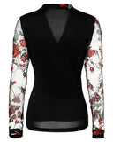 Nukty Female T-Shirts Pullover Tops Sexy Blouses Floral Embroidery Sheer Mesh Long Sleeve Top Autumn Spring New Fashion Casual