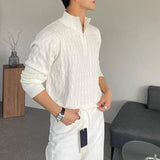 Nukty Autumn Clothing Men's Knitted Jacquard Zipper Pullover Sweater Premium Vintage Solid Color Stand Collar Long Sleeve Luxury M-3XL