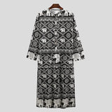 Nukty Men's Muslim Long Sleeve Cotton Striped Robes Islamic Arabian Kaftan Suit Middle East Dubai Abaya Retro Spring Clothing 2025 New