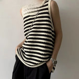 Nukty American Vintage Striped Knit Vest Men's Summer Outerwear Niche Design Loose-fit Casual Shoulder Vest Top
