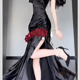 Nukty DRESS TO IMPRESS White Moonlight And Black Lotus Satin High Set Dress Fish Tail Dress Lolita Day Dream Small Evening Dress Women Party Dress