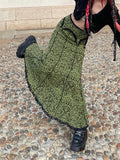 Nukty Vintage Fashion Elegant Green Trumpet Long Skirt Graphic Printed Lace Trim Y2K High Waist Skirt Women 2000s Aesthetic