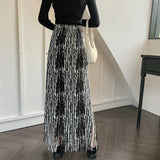Nukty French Chic Long Skirts for Women Tie-dye Printed Tassel High Waist Female Sheath Skirt Ladies Streetwear Maxi Skirt