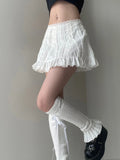 Nukty Casual Slim Solid Lace A-Line Skirt Coquette Style Bow Mid-Waisted Mini Skirts Women Summer Fashion Streetwear Lady