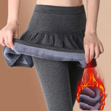 Nukty Women Pleated Skirts Leggings Thickened Plush Winter Warm Pants Thermal Tight Trousers Leggins Pantalones Streetwear 4XL
