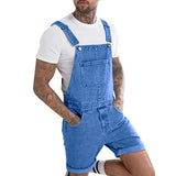 Men's Vintage Jeans Overalls Solid Color Elastic Denim Jumpsuit With Pockets Men Summer New Casual Button Suspenders Short Pants