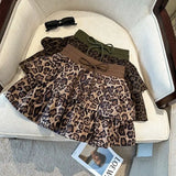 Nukty  American Leopard Print Women Fluffy Skirts Y2K Summer High Waist Ruffles Mini Skirts Fashion Sweet Preppy All Match A Line Skirt