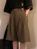 Nukty Summer Japanese Retro Simple Solid Color Casual Trousers Men Women Loose Wide-leg Shorts Fashionable and Trendy Five-point Pants