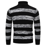 Nukty Autumn Winter Fashion Stripe Sweaters High Neck Long Sleeve Thermal Pullovers Male Slim Pullover Stretch Knit Sweaters 3XL-S