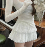 Nukty Coquette White Skirt Women Summer Y2k Lace Patchwork Sexy High Waist A-line Cute Kawaii Korean Tutu Mini Skirt Fairycore