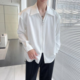 Nukty Fake Two Piece Solid Zipper Chic Shirt Turn-down Collar Handsome Long Sleeve Shirts Man Streetwear Casual Men's Clothing