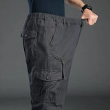 Nukty High Quality Men's Tactical Pants Elastic Waist Cargo Large Size Cotton Pants Multi-Pocket Trousers Sports Training Work Pants