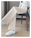 Nukty Autumn Winter Woolen Women's Wide Leg Pants New High Waist Button Vintage Korean Casual Loose Trousers Female