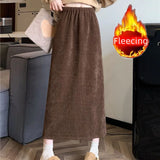 Nukty skirt outfits winter New In Winter Thick Fleece Women's Skirt Elegant Back Slit A-Line Skirt Matching Vintage Office Lady's Long Skirt Casual Trend