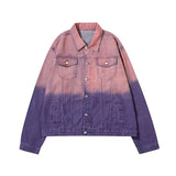 Nukty Purple Ombre Denim Jacket for Women Oversized Jean Jacket Y2K Grunge Autumn Winter