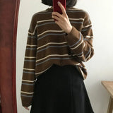 Nukty Women Pullovers Crew-Neck Knitted Jumper New Student Striped Sweater Aesthetic  Outfit
