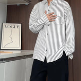 Nukty Autumn New Striped Shirt Handsome Long Sleeve Pocket Design Men's Clothing Button Loose Streetwear Casual Korean 2024 Autumn