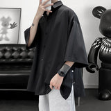 Nukty 5 Colors Side Buttons Shirt Harajuku Solid Button Up Korean Short Sleeve Aesthetic Male Shirts Blouse Men Black White Yellow