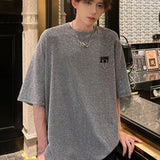 Nukty New Summer Stylish Bright TShirt Men Tops Shiny Loose Short Sleeve T-shirt High Street Aesthetic Harajuku Women Tshirt