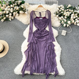 Nukty Double Layer Mesh Dress Spaghetti Strap Slim Bandage Sexy Bodyon Dress Backless Autumn Winter Dresses With Lining