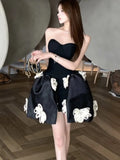 Nukty Spring Summer Elegant Chic French Strapless Women's Dresses Black Backless Slim Fit Wasit Spliced Ball Gown Dress Party