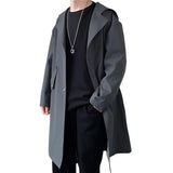 Nukty Streetwear Men's Trench Coat Autumn Winter New Casual Long Windbreaker Jacket Male Solid Color Single Breasted Outwear Overcoats