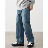Nukty Men Loose Casual Straight Leg Jeans Male New Fashion High Street Vintage Straight Wide Leg Resistant Blue Denim Pants