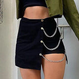 Nukty Gothic Skirt Irregular Chain Mini Skirt Woman Fashion Y2k Clothes Autumn Winter Streetwear Solid High Waist Black Skirt