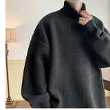 Nukty Autumn Winter Polo/Turtle Neck Sweater Idle Style Thickened Loose-Fit Vintage Knitted Top For Casual Scene Men's Base Layer Top