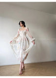 Nukty French Style Print Dress Spring Summer Party Long Sleeve Square Collar Dress for Women Elegant Sweet A Line Mini Dress