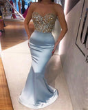 Nukty Lace Beads Evening Dress Mermaid Sweetheart Light Blue Long Prom Gowns Sexy Vestido de fiesta robes de soirée
