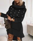 Nukty Elegant Dresses for Women Beaded Hooded Casual Sweatshirt Dress Autumn Winter Spring Fashion Casual Female Clothing