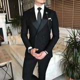 Nukty 2 Pieces Jacket+Pants Black Suits for Men Peaked Lapel Double Breasted Bespoke Blazer Wedding Groom Tuxedos Prom Costume Homme