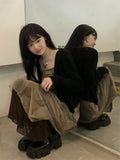 Nukty Vintage Double-Layer Mesh Printed Maxi Dresses For Women Grunge Gothic Spaghetti Strap Vestidos Korean Style Sheer Dress
