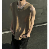 Nukty Men O-Neck Sleeveless Vertical Stripe TShirts Summer Loose Casual Tank Tops Man Fashion Oversized Singlets Male Clothing