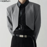 Nukty Men Blazer Solid Color Open Stitch Long Sleeve Irregular Thin Suits Men Streetwear Fashion Casual Crop Coats S-5XL
