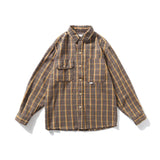 Nukty Spring Autumn Korean Style Casual High Quality Khaki Plaid Shirt Men Clothing Harajuku Coats Japanese Streetwear Vintage Clothes
