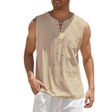 Nukty Men Summer Tank Top Sleeveless T-Shirt Lace-up Design Solid Color Shirt Loose Fit Vest Daily Vest Men Clothing