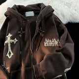 Nukty American Style Trendy Brand Embroidered Sport Jacket Oversize Couple Top Cardigan Hooded Sweatshirt Men Spring Autumn Casual Loo