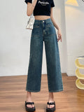 Nukty Women Jeans New Straight Leg Wide Streetwear High Waist Boyfriend Pockets Denim Trousers Cargo Pants Japanese Y2k