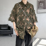Nukty Personality Tassel Shirt Streetwear Fashion Short Sleeve Shirts Men's Casual Hip Hop Tops High Quality Loose Chic Shirt