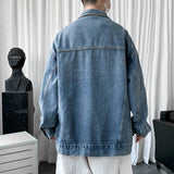 Nukty Men's Clothing New Baggy Denim Jacket Solid Color Casual Korean Fashion Harajuku Oversized Blue Streetwear Male Button Coat