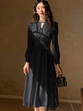 Nukty Elegant French Satin Vintage Midi Dress Spring New Office Lady Lace-up Long Sleeves Slim Wasit Korean Chic Vestidos Basics