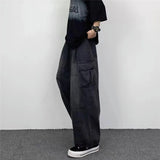 Nukty Spring And Autumn Vintage Wide Leg Big Pocket Overalls Men Y2K Neutral Loose Straight Leg Casual High Street Hip Hop Jeans