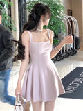 Nukty Elegant France Princess Party Evening Short Dresses Summer Plain Corset Sweet Tutu Dress Wide Straps Women Clothes New